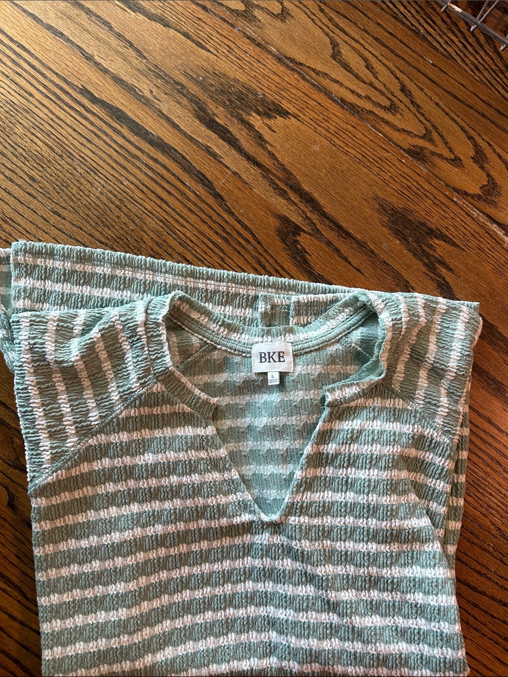 BKE Mint Green and White Striped V-Neck Top